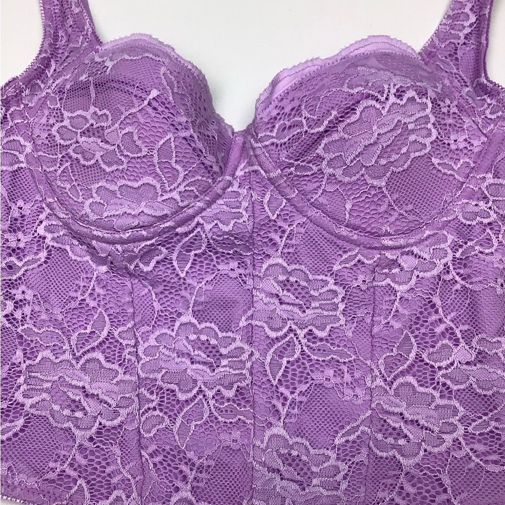 REORIA Lace Bustier Crop Top Purple Medium Underwire Corset Bralette NWOT - Picture 3 of 4